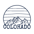 Icon showing mountains and sunset behind the words Colorado